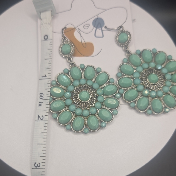 Elegant Silver and Turquoise Floral Earrings - Picture 4 of 5